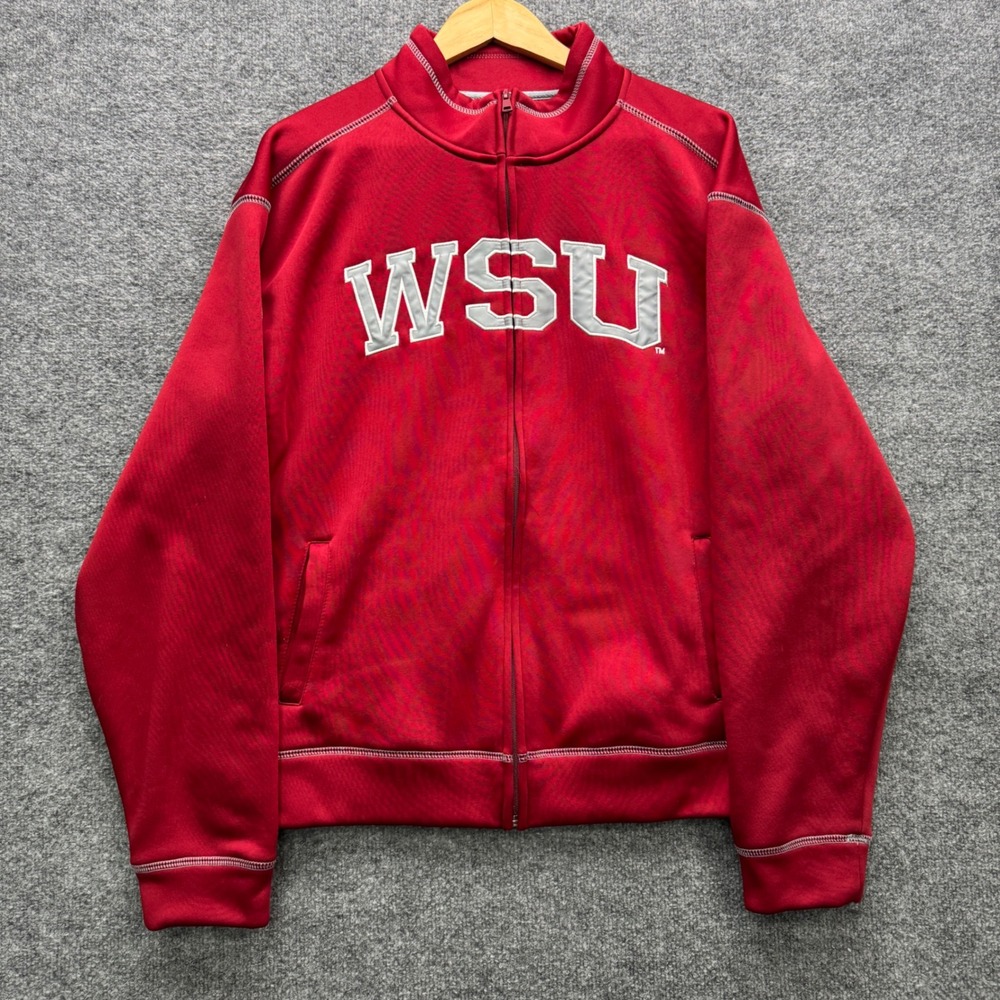 Campus Drive WSU Track Jacket Mens M Red Full Zip Fleece Outdoor Sweatshirt